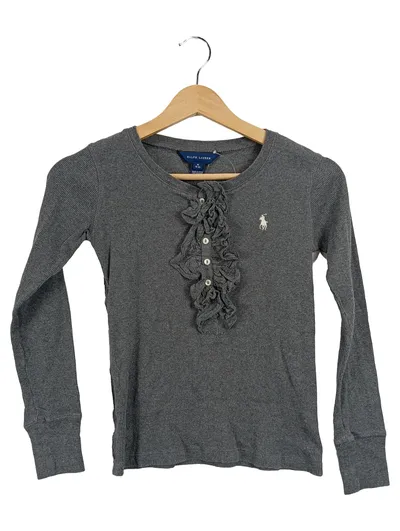 Ralph Lauren Mädchen Langarmshirt Grau Gr. 8-10 Jahre mit Rüschen