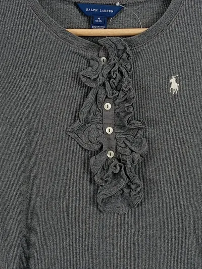 Ralph Lauren Mädchen Langarmshirt Grau Gr. 8-10 Jahre mit Rüschen