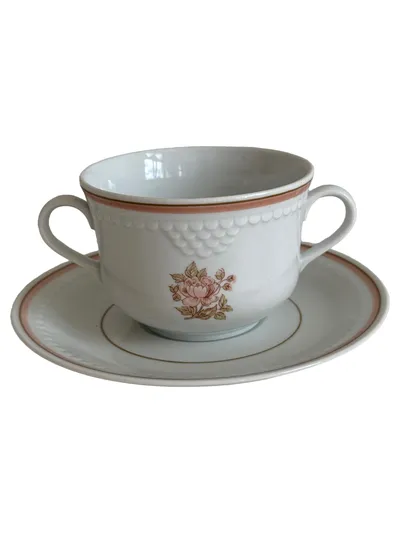 Colditz Suppentasse mit Untertasse Porzellan Weiß Blumen Klassisch