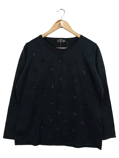 RABE Damen Pullover Gr. 44/XXL Schwarz Casual Feminin Strasssteine Langarm