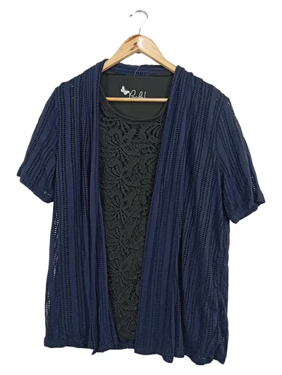 PAOLA WENZ Damen Strickjacke Gr. 40/L Blau Lochmuster Casual Feminin