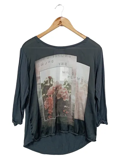 CATWALK JUNKIE Langarmshirt Damen 36/S Grau Blumen Print Casual Modern