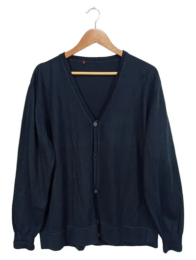 Greiff Herren Strickjacke Cardigan Blau Wolle XL Business Büro