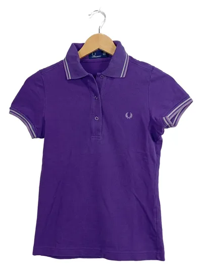 Fred Perry Damen Poloshirt Gr. 34/XS Lila Baumwolle Twin Tipped