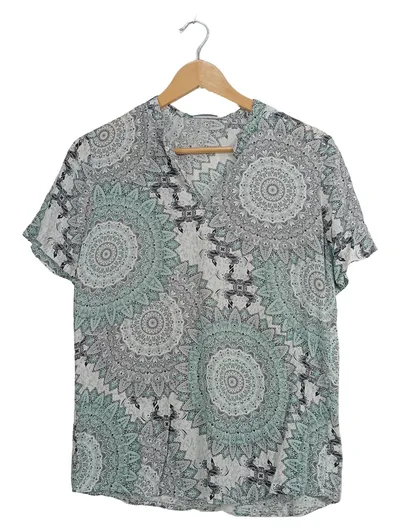 Seidel Bluse Damen Gr. 38 M Viskose Ethno Kurzarm Freizeit Tunika