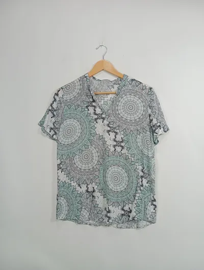 Seidel Bluse Damen Gr. 38 M Viskose Ethno Kurzarm Freizeit Tunika