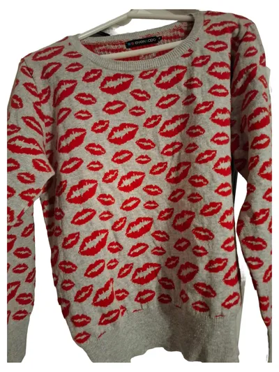 Even&Odd Damen Pullover Grau Lippenmuster Gr. 42/XL Casual