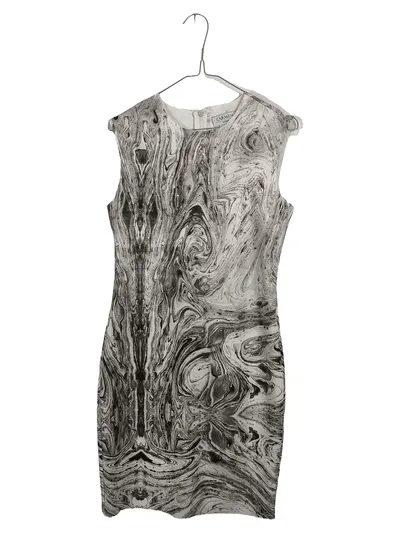 Carmen Marc Valvo Damen Kleid Gr. S Marmor-Print Grau Ärmellos Elegant