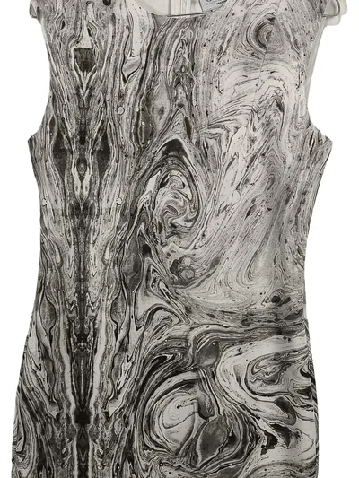 Carmen Marc Valvo Damen Kleid Gr. S Marmor-Print Grau Ärmellos Elegant