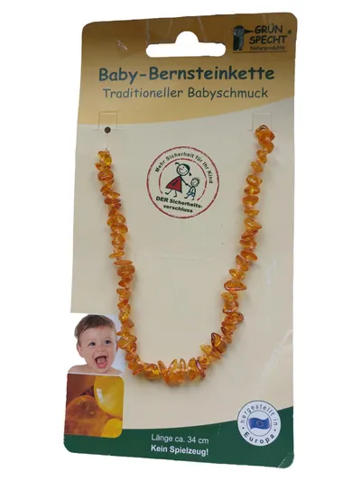GRÜNSPECHT Baby Bernsteinkette Kinder Orange Natur Bernstein 34cm Babyschmuck