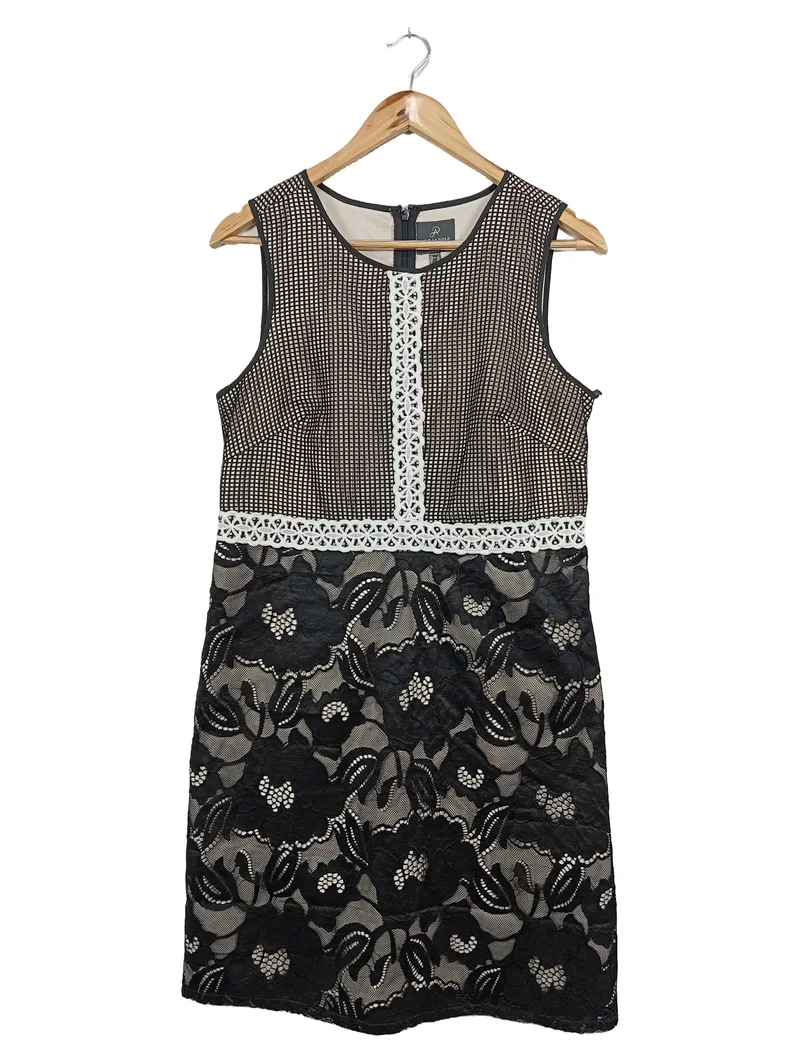 ADRIANNA PAPELL Abendkleid Damen Gr. 38/M Schwarz Elegant Spitze Cocktailkleid 1