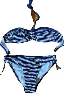 Esprit Bikini Damen Gr. M Blau Gestreift Maritim Zweiteiler Sommer