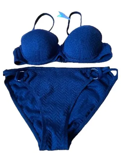 Esprit Bikini Damen Größe 75A Blau Fischgrätenmuster Bügel-BH Set