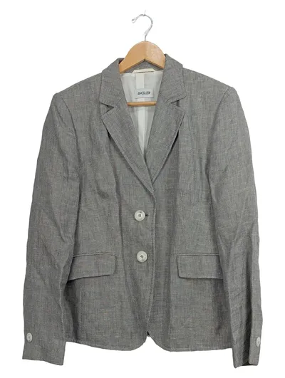 Basler Damen Blazer Gr. 40 Grau Leinen Baumwolle Klassisch Business
