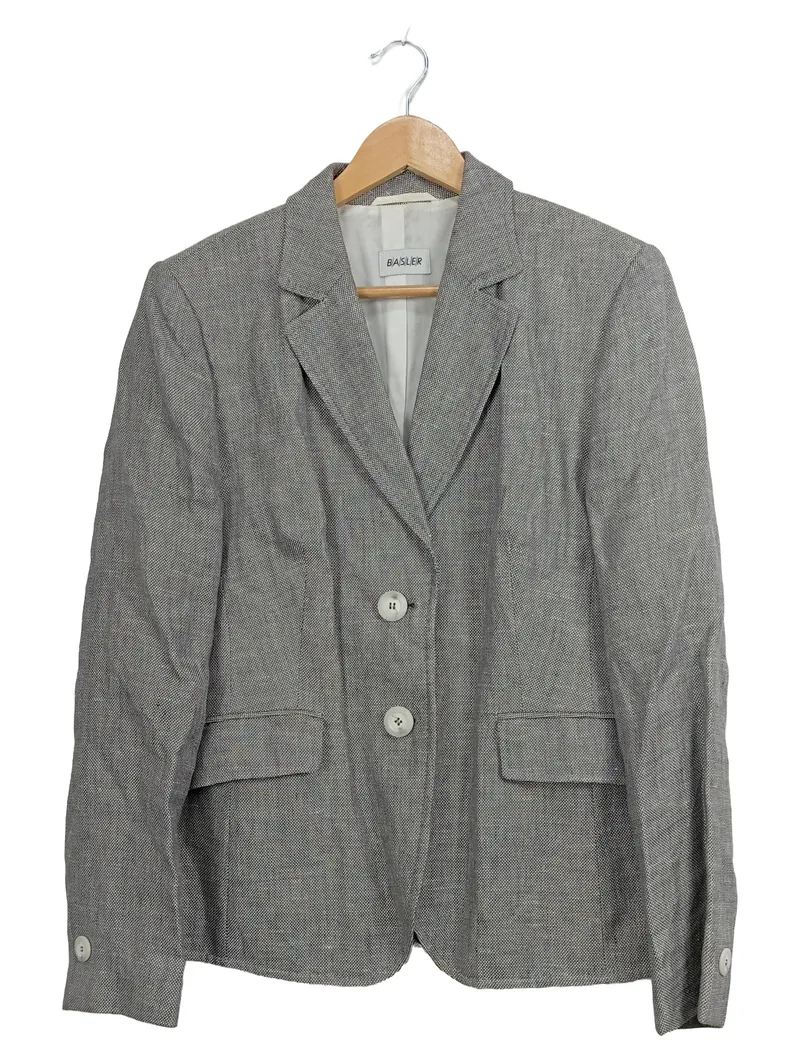 Basler Damen Blazer Gr. 40 Grau Leinen Baumwolle Klassisch Business 1