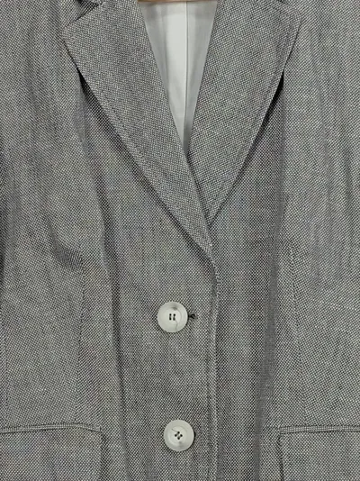 Basler Damen Blazer Gr. 40 Grau Leinen Baumwolle Klassisch Business