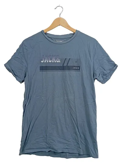 Jack & Jones Core Herren T-Shirt Gr. L Blau Logo Print Baumwolle