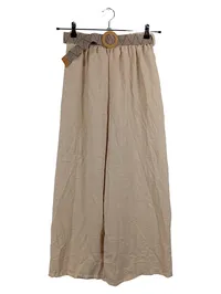 Edelweiss Stoffhose Damen M Beige Weites Bein Leinenoptik mit Gürtel 1