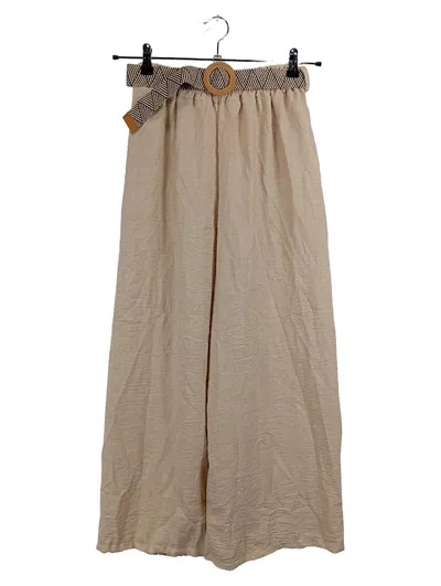 Edelweiss Stoffhose Damen M Beige Weites Bein Leinenoptik mit Gürtel