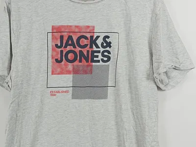 Jack & Jones Core Herren T-Shirt Gr. S Grau Logo-Print Casual