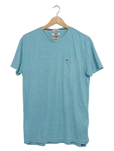 Tommy Jeans Herren T-Shirt Gr. M Türkis Meliert Brusttasche Casual