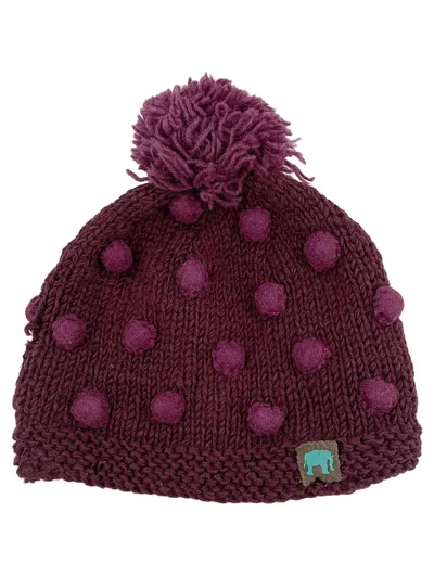 TRANQUILLO Damen Mütze Lila Wolle One Size Strickmütze Bommel Punkte Casual