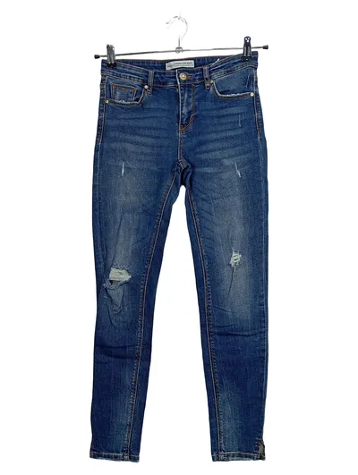 Stradivarius Damen Skinny Jeans Low Waist Destroyed Look Blau Gr. 36