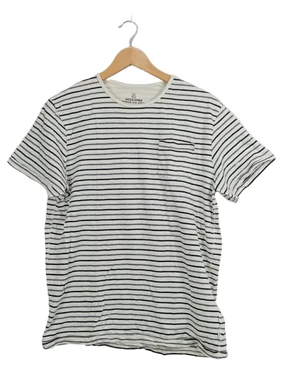 Jack & Jones Herren T-Shirt Gr. L gestreift weiß blau Baumwolle