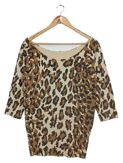 LUCKY BRAND Pullover Damen 34/XS Beige Leo-Print Woll-Kaschmir Casual