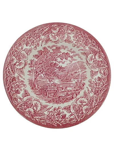 EIT ENGLAND Suppenteller Vintage Klassisch Rot Landschaft Blumen Ø 22.5cm