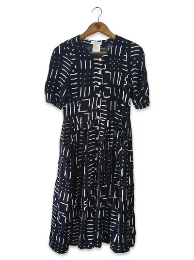 Portara Sommerkleid Damen Gr. 40/L Casual Schwarz Grafisch Viskose