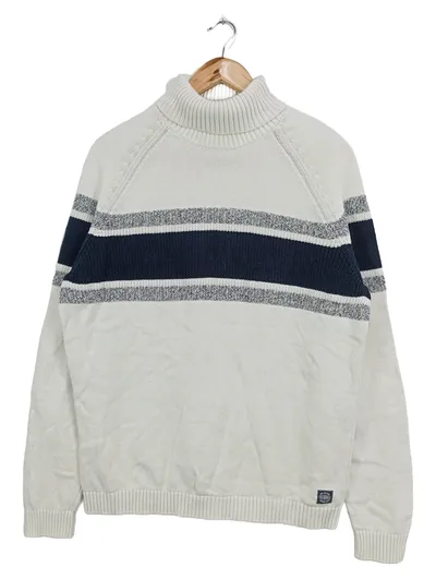 ANGELO LUCHINI Herren Pullover Rollkragen Gr. 52/L Weiß Gestreift Casual