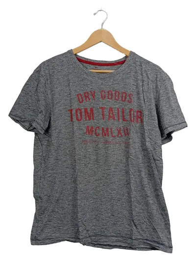 Tom Tailor Herren T-Shirt Gr. L Grau Meliert Dry Goods Print Baumwolle