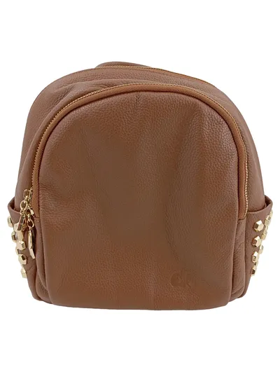 REGARDE LE CIEL Damen Rucksack Braun Leder Elegant Nieten Backpack