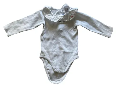 Jacadi Baby Body Mädchen 12M/74 Weiß Rüschenkragen Langarm Baumwolle