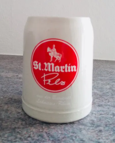 St. Martin Pils Bierkrug 500ml Weiß Retro Keramik Sammler Krug