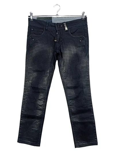 HIGH Damen Jeans Straight Leg W28/36/S Blau Grafisch Knopf Baumwolle