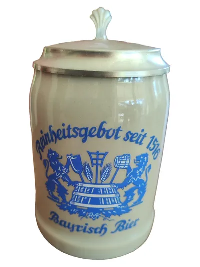 Rastal Bierkrug mit Deckel Vintage Keramik Zinn Beige 500ml Reinheitsgebot