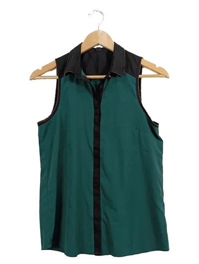 Pimkie Damen Bluse Ärmellos Gr. 36 S Grün Casual Sommer Polyester