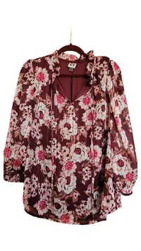 Anne Klein Damen Bluse 40/L Rot Florales Muster Feminin 1