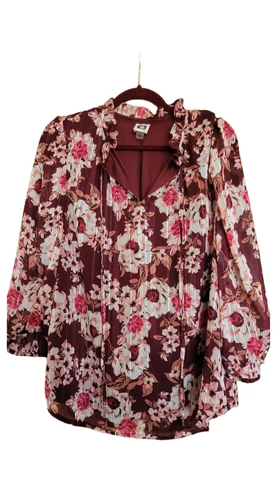 Anne Klein Damen Bluse 40/L Rot Florales Muster Feminin