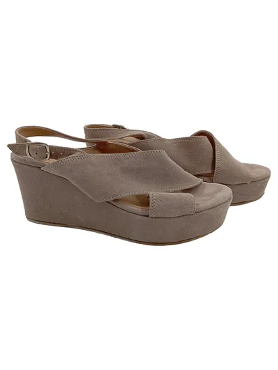 Tamaris Damen Keilabsatz Sandalen Gr. 37 Beige Wildleder Slingback