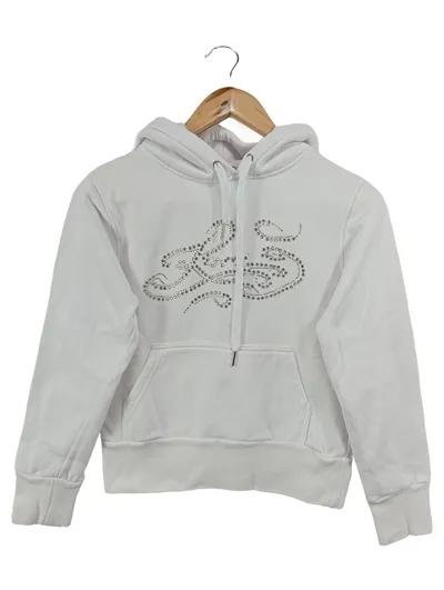 KARL KANI Damen Kapuzenpullover Hoodie Gr. 36/S Weiß Glitzer-Logo Casual