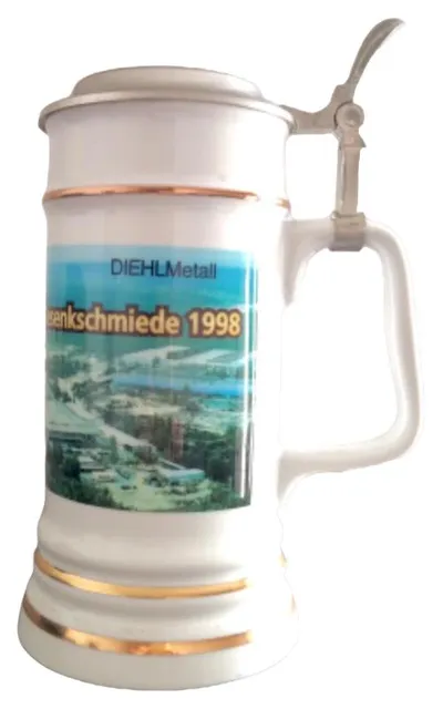 Diehl Haferlschuhkrug Bierkrug Keramik Weiß 18cm Gesenkschmiede 1998