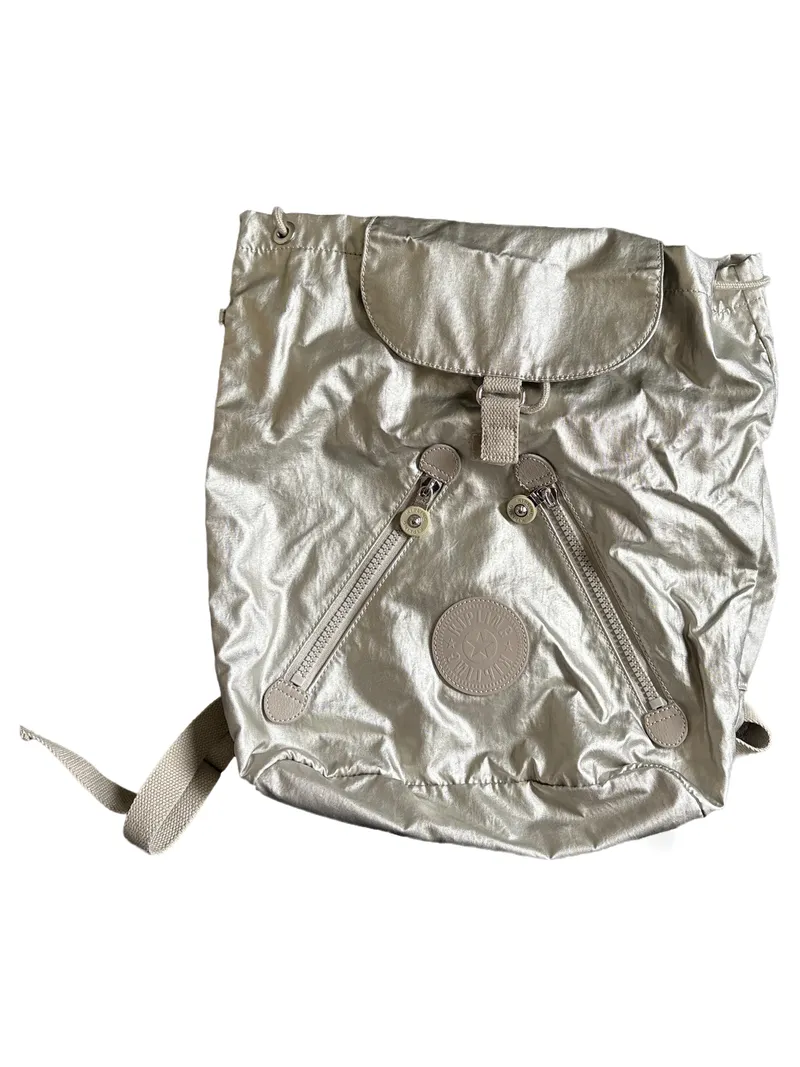 Kipling Rucksack Silber Metallic Damen Casual mit Affenanhänger 1