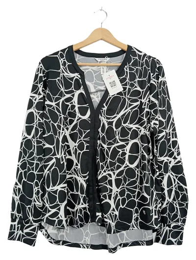 ZABAIONE Damen Bluse XL 42 Langarm Schwarz Weiß Abstrakt Muster