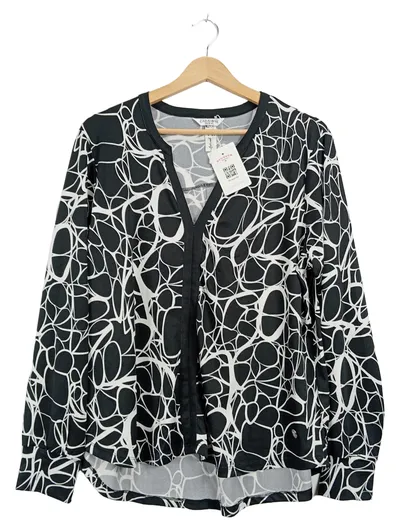 ZABAIONE Damen Bluse XL 42 Langarm Schwarz Weiß Abstrakt Muster