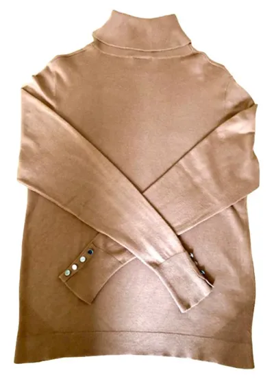 NGS Damen Rollkragenpullover Gr. 40 Braun Casual mit Zierknöpfen