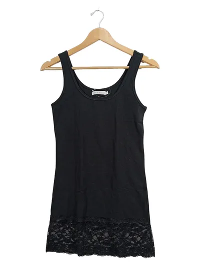 ONLY Damen Unterhemd Basic Schwarz Gr. 38 Spitze Baumwolle Ärmellos