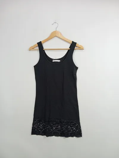 ONLY Damen Unterhemd Basic Schwarz Gr. 38 Spitze Baumwolle Ärmellos